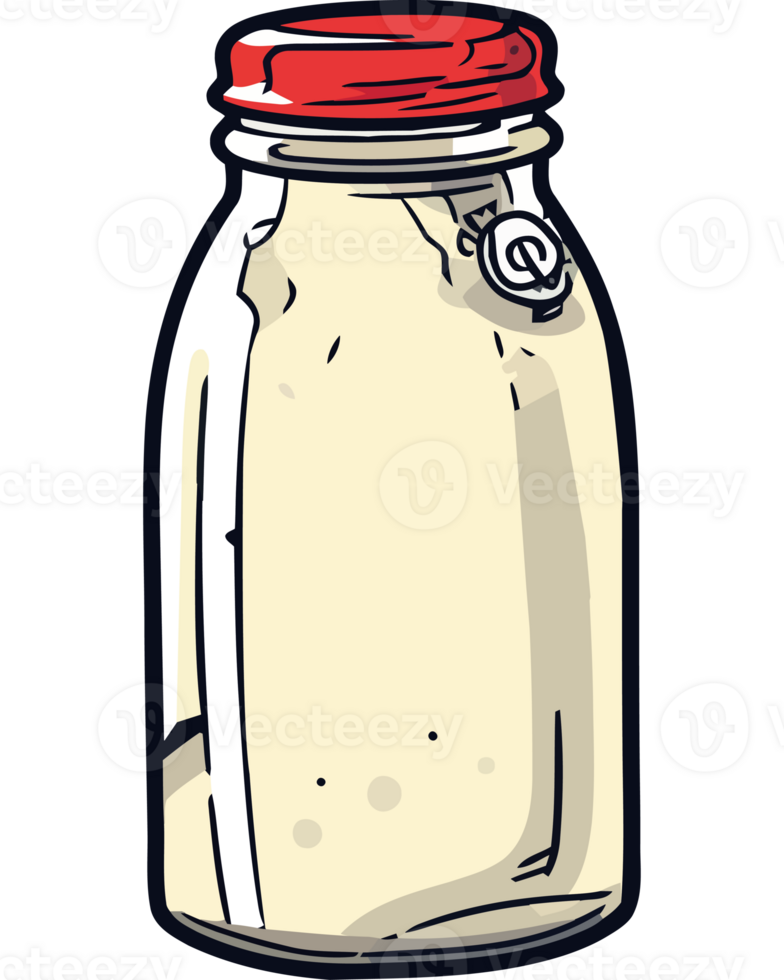 A jar of milk with a red lid png