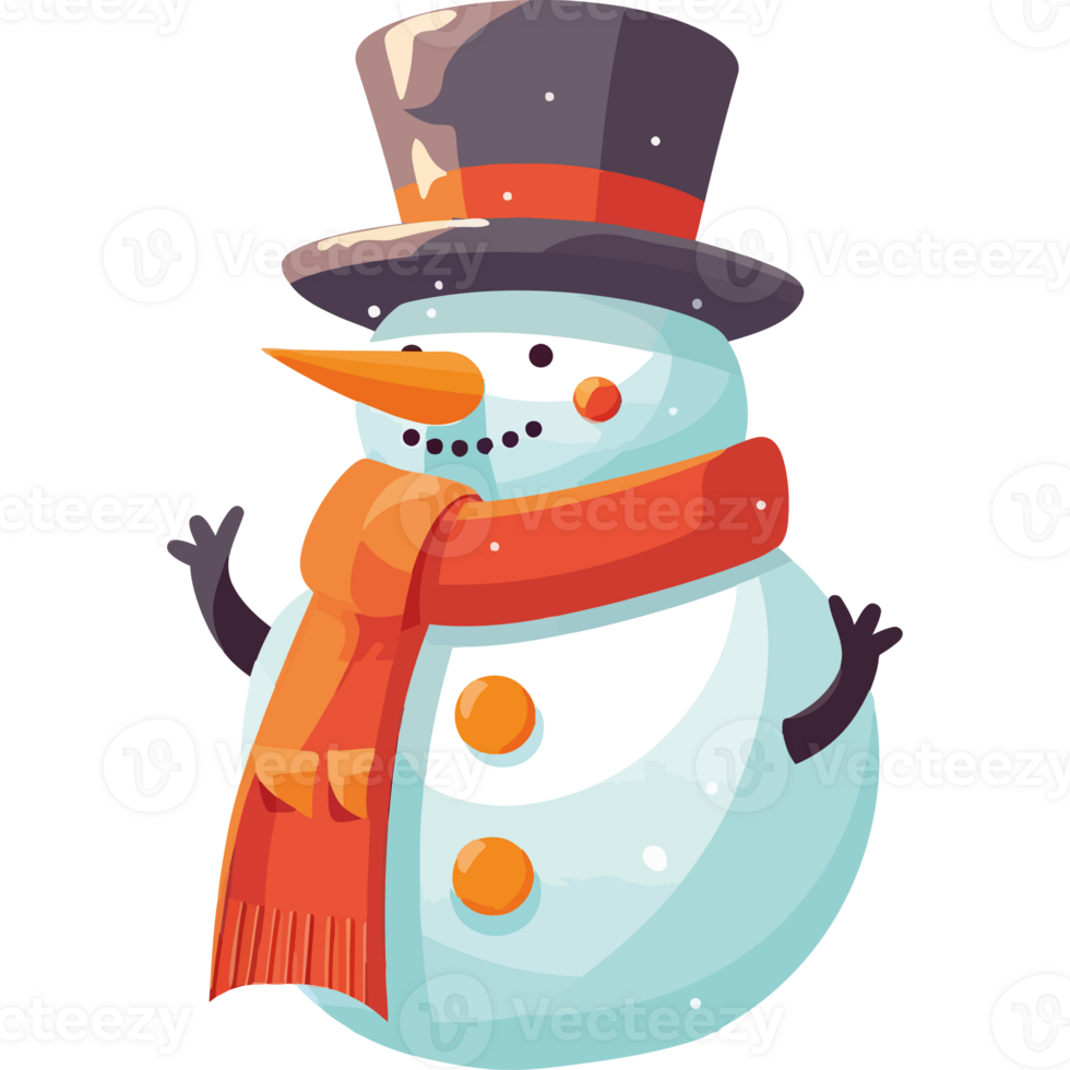 A cartoon snowman wearing a hat and scarf png