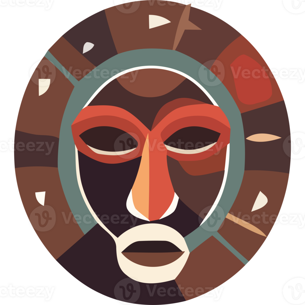 A tribal mask with a red and orange face png