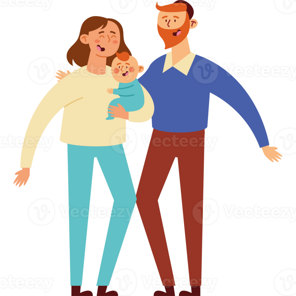 A cartoon family with a baby png