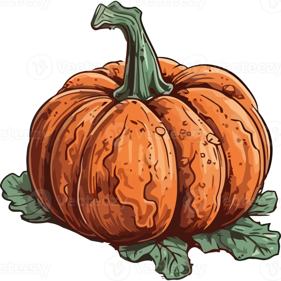An orange pumpkin with leaves on it png