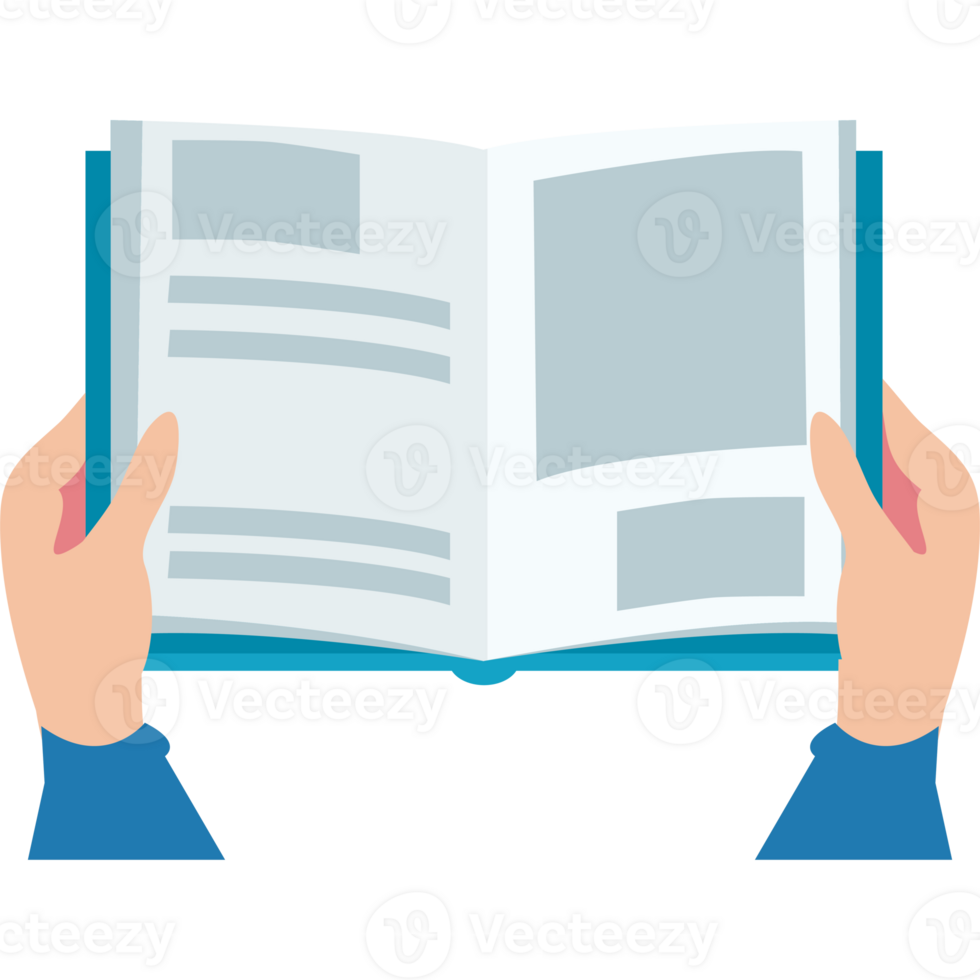 Hands holding open book with pages png