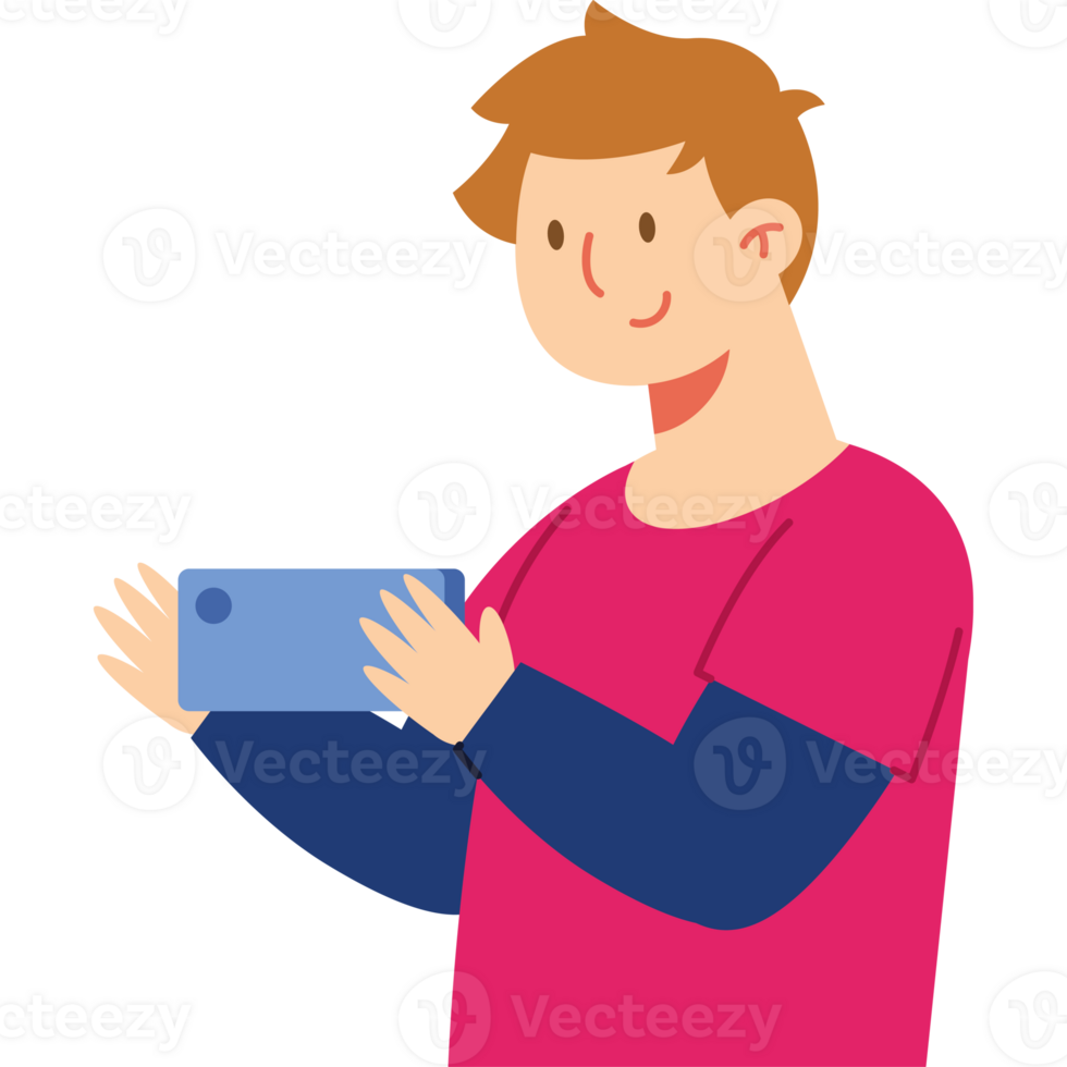 A man holding a phone in his hand png