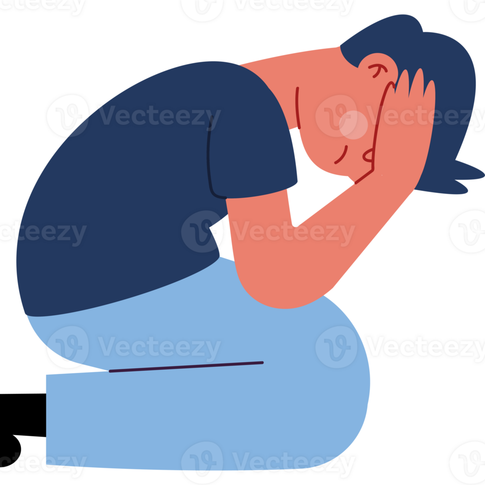 A man is sitting on the floor with his head in his hands png