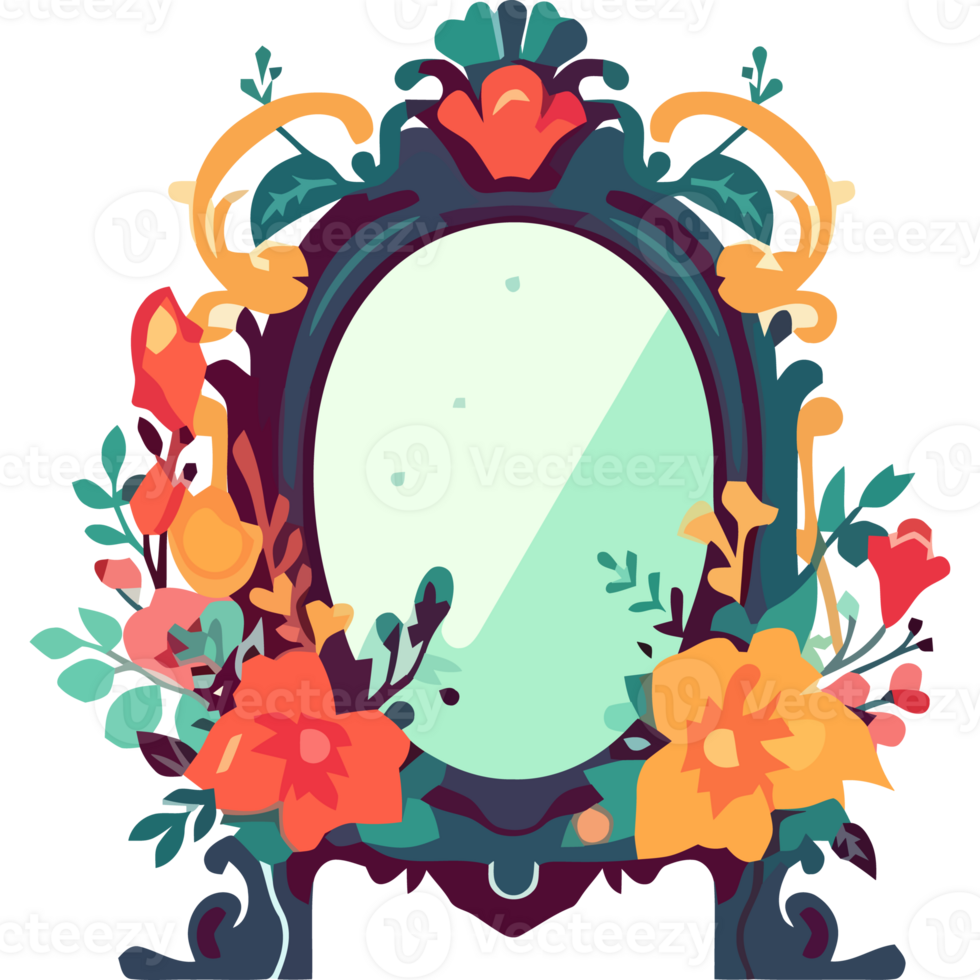 An ornate mirror with flowers and leaves png
