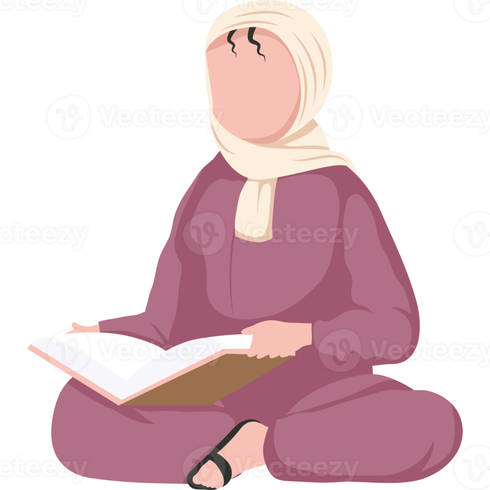 A woman in a hijab sitting on the floor reading a book png