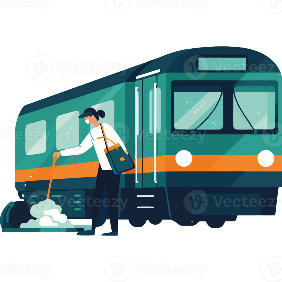 A man is standing next to a train png