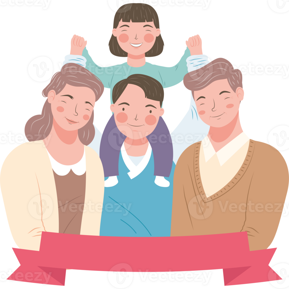 Family with banner illustration png