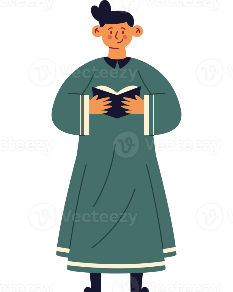A cartoon man in a traditional dress holding a book png