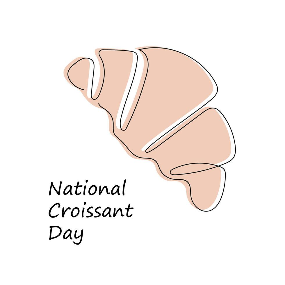 National Croissant Day in one continuous line in color. One line drawing, minimalism. vector