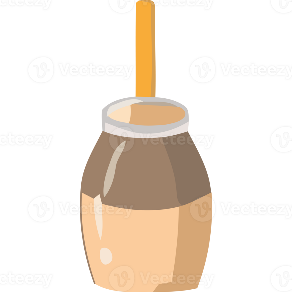 A jar of peanut butter with a wooden spoon png