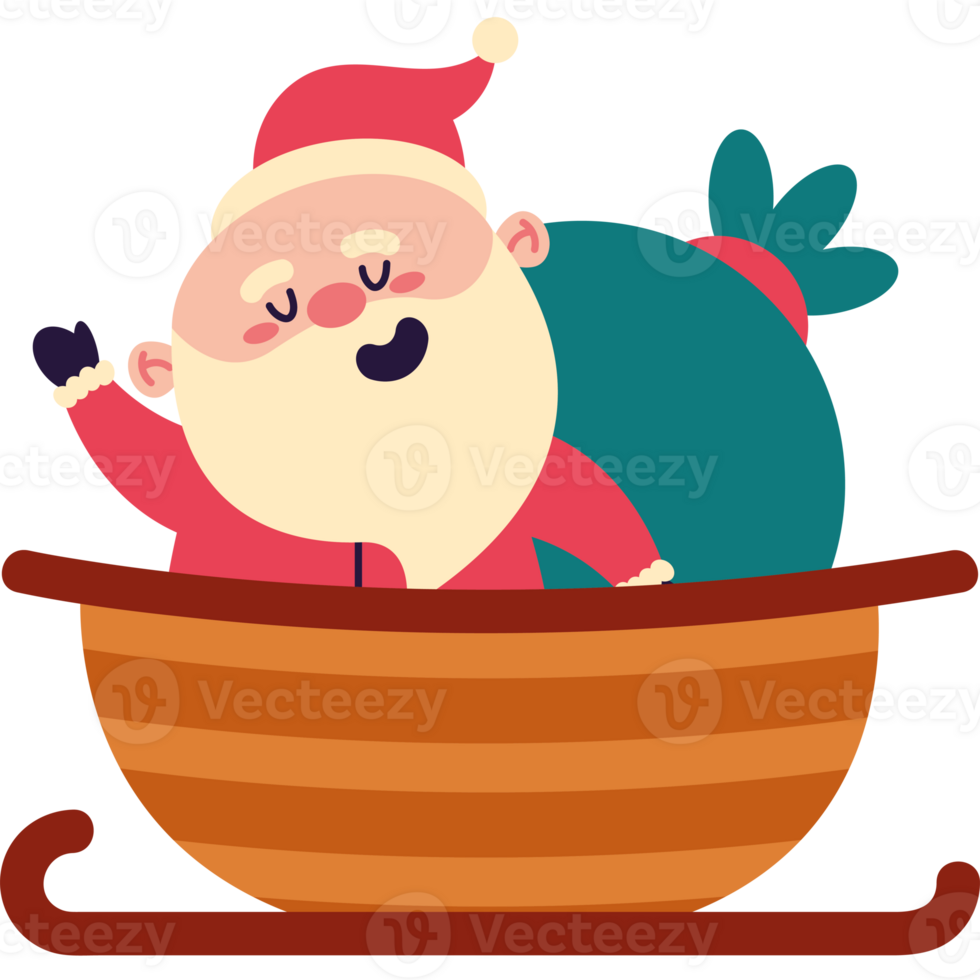 Santa claus in a sled with a sack png