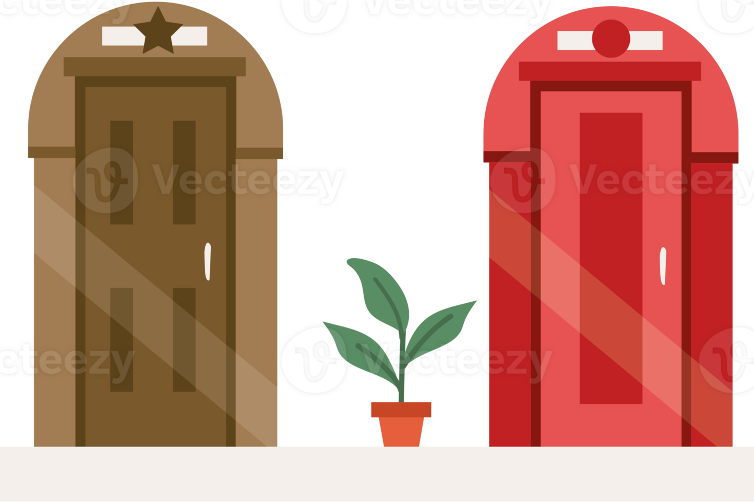 Two doors with a plant in front of them png