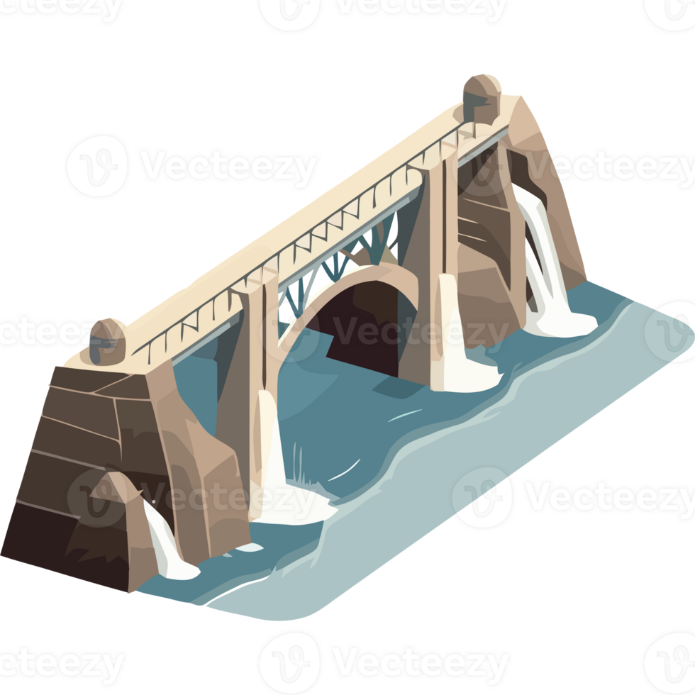 An illustration of a bridge over a river png