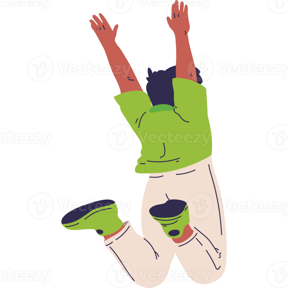 A person jumping in the air with their hands up png