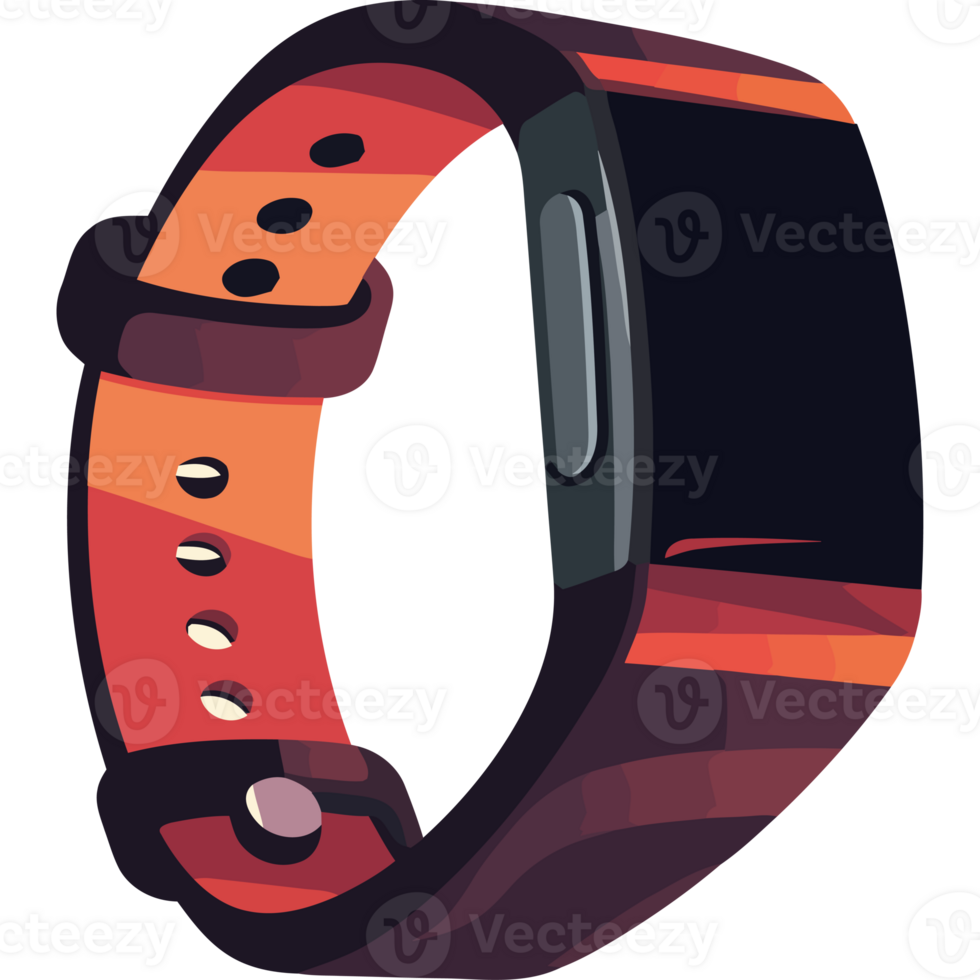 An orange and black smart watch with a black band png