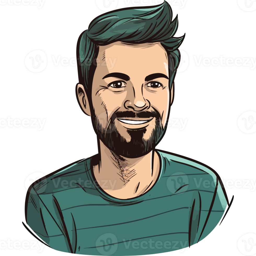 A cartoon man with a beard and a green shirt png
