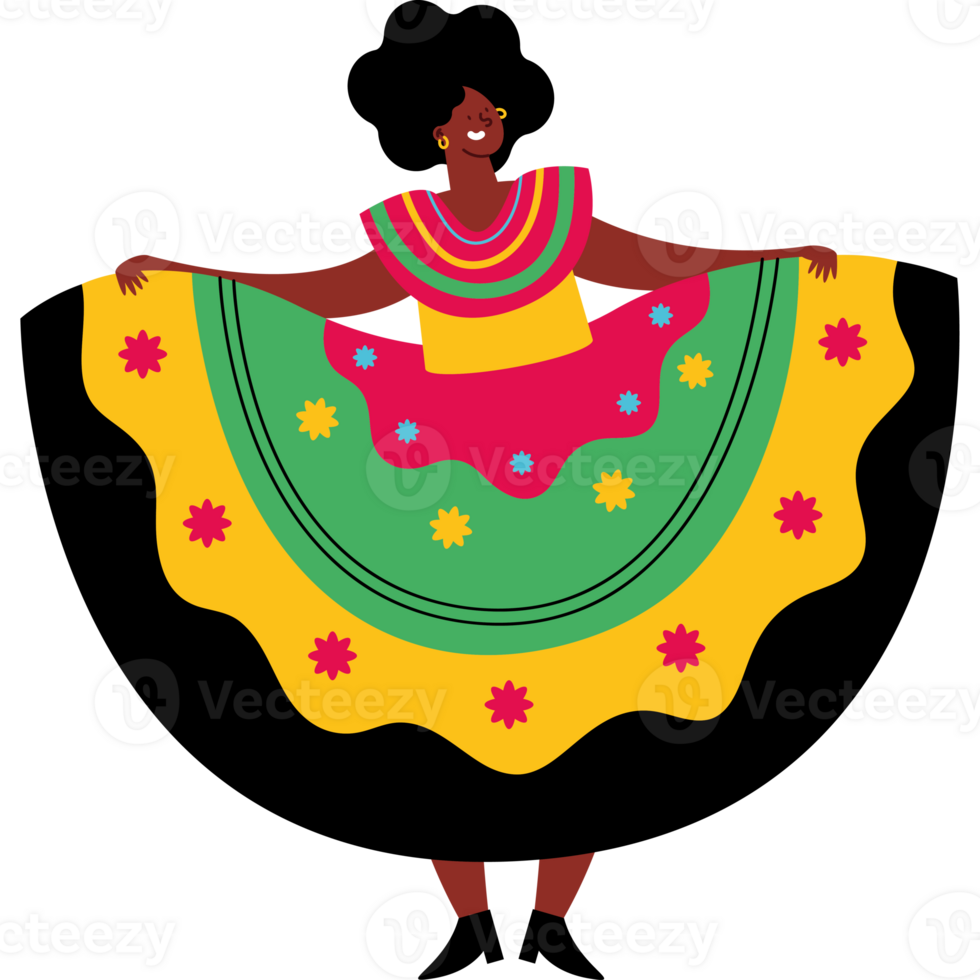 A cartoon woman in a colorful dress png