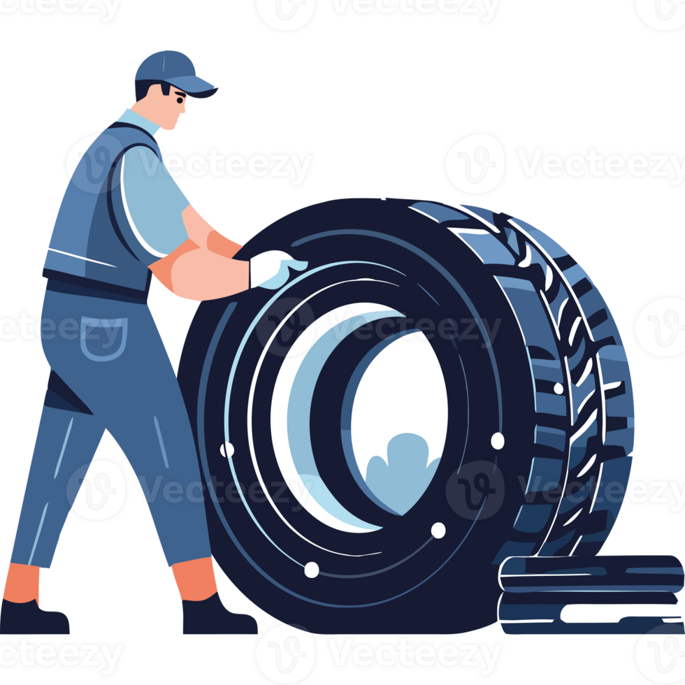 A man is carrying a large tire png