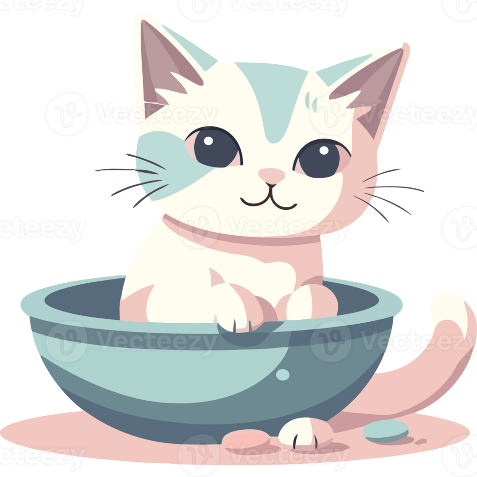 A cartoon cat sitting in a bowl png