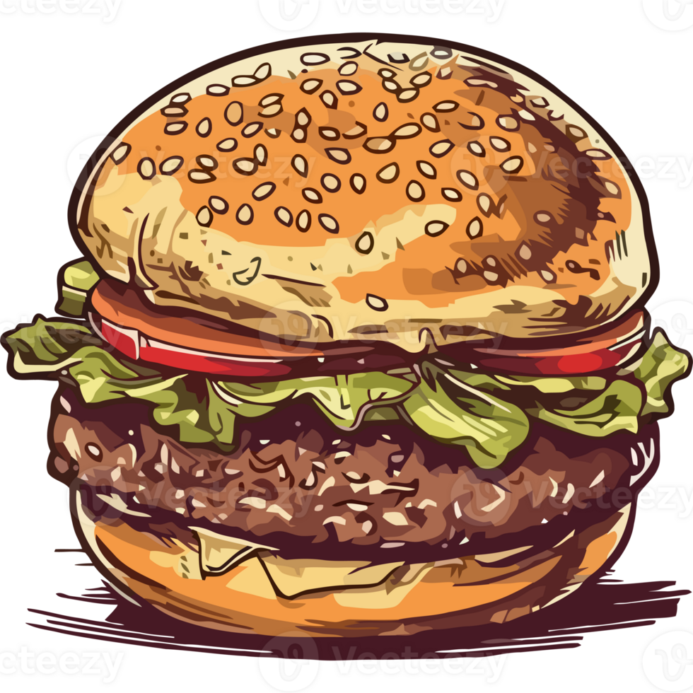 A hamburger is shown in a sketchy style png