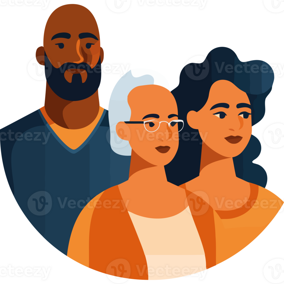 An illustration of a family with two adults and a child png