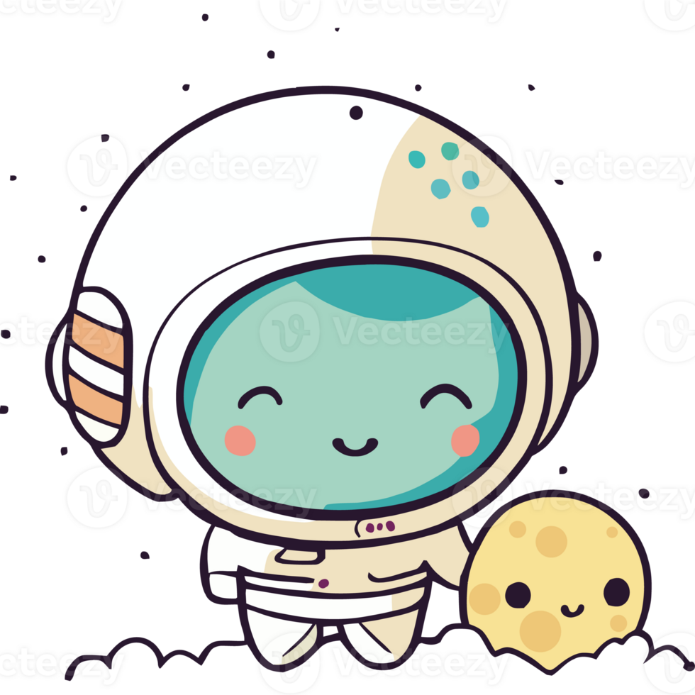 An astronaut holding a moon and a small alien png