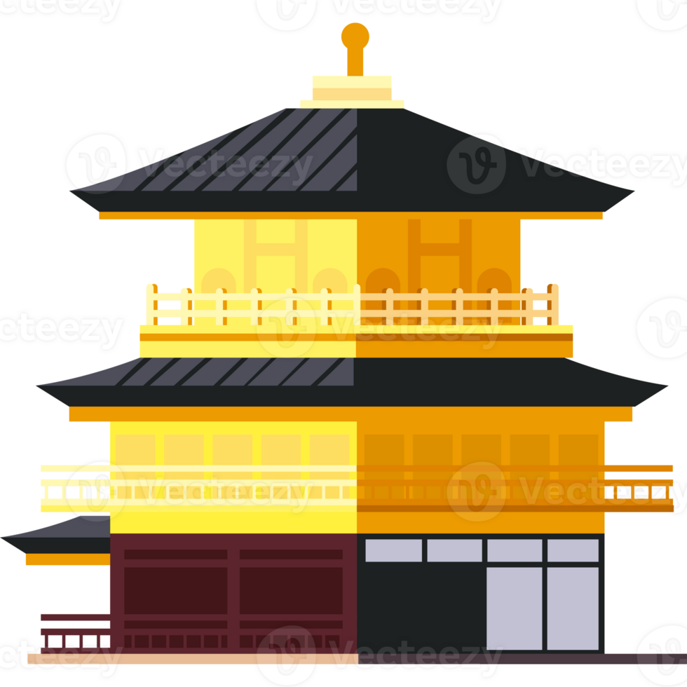A yellow pagoda with a black roof png