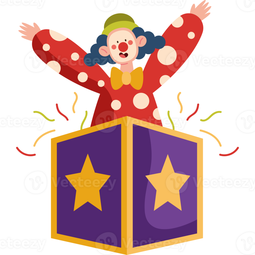A clown is sitting on top of a box with stars png