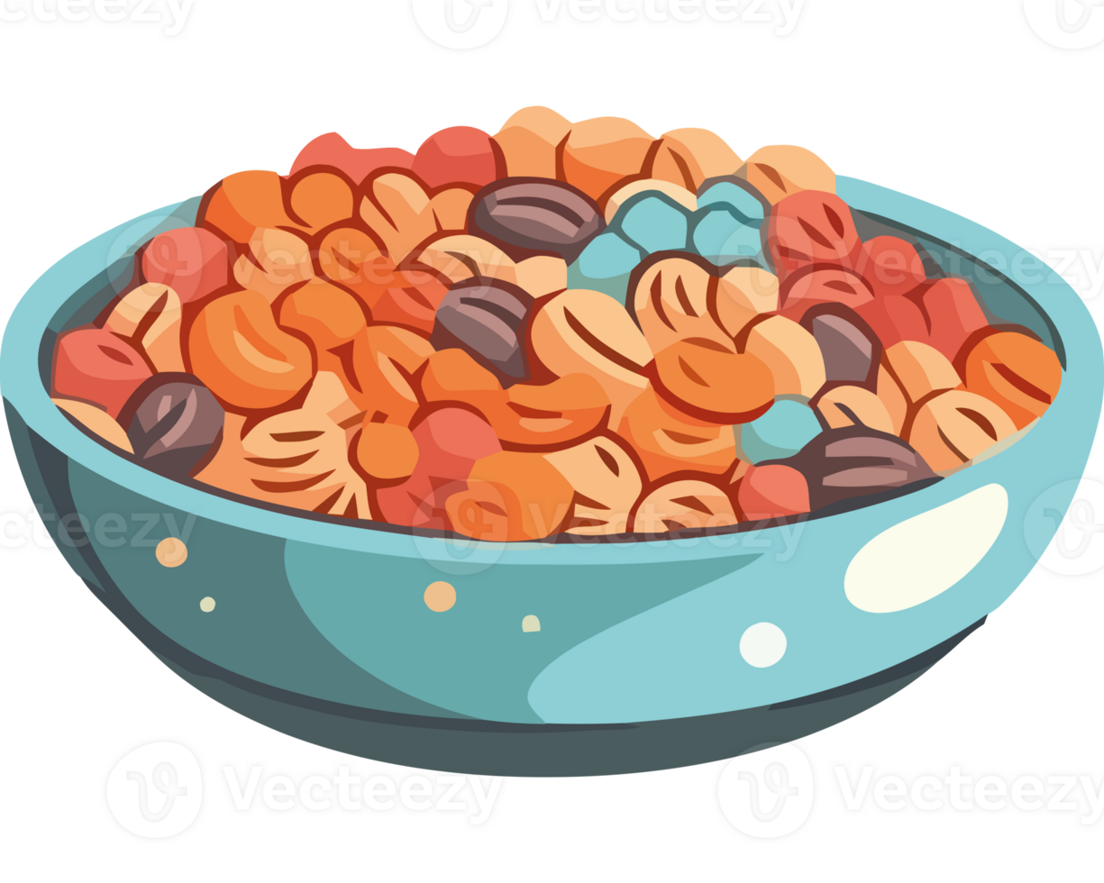 A bowl of cereal with nuts and seeds png