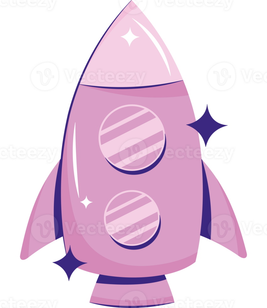 A pink rocket ship with stars on it png