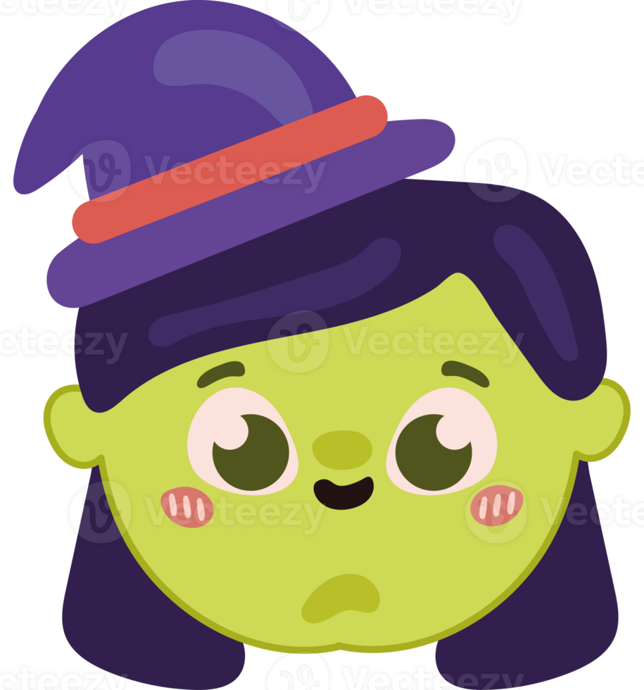 A cartoon green witch with a purple hat png
