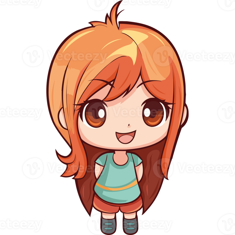 A cartoon girl with orange hair and green eyes png