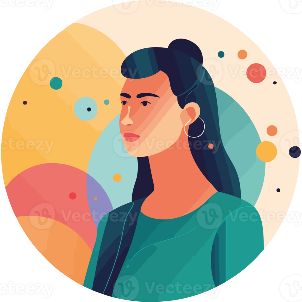 A woman in a circle with colorful dots png
