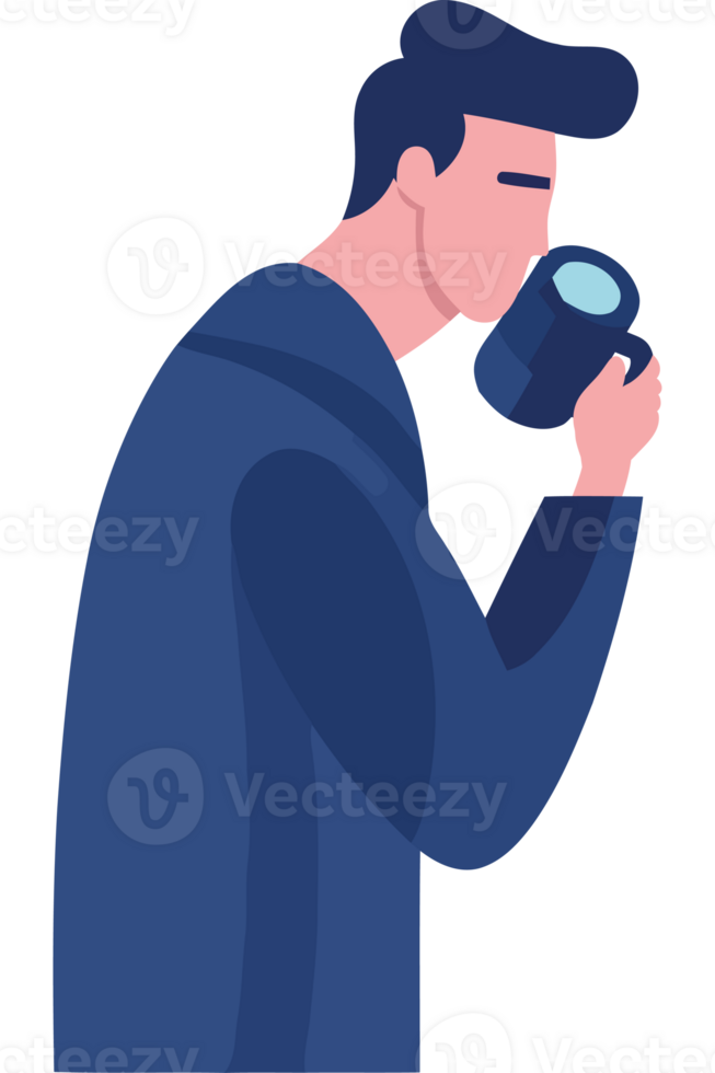 Man drinking coffee illustration png