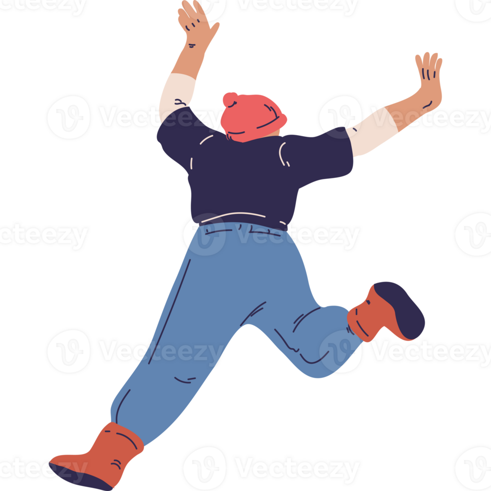 A cartoon man jumping in the air with his arms outstretched png