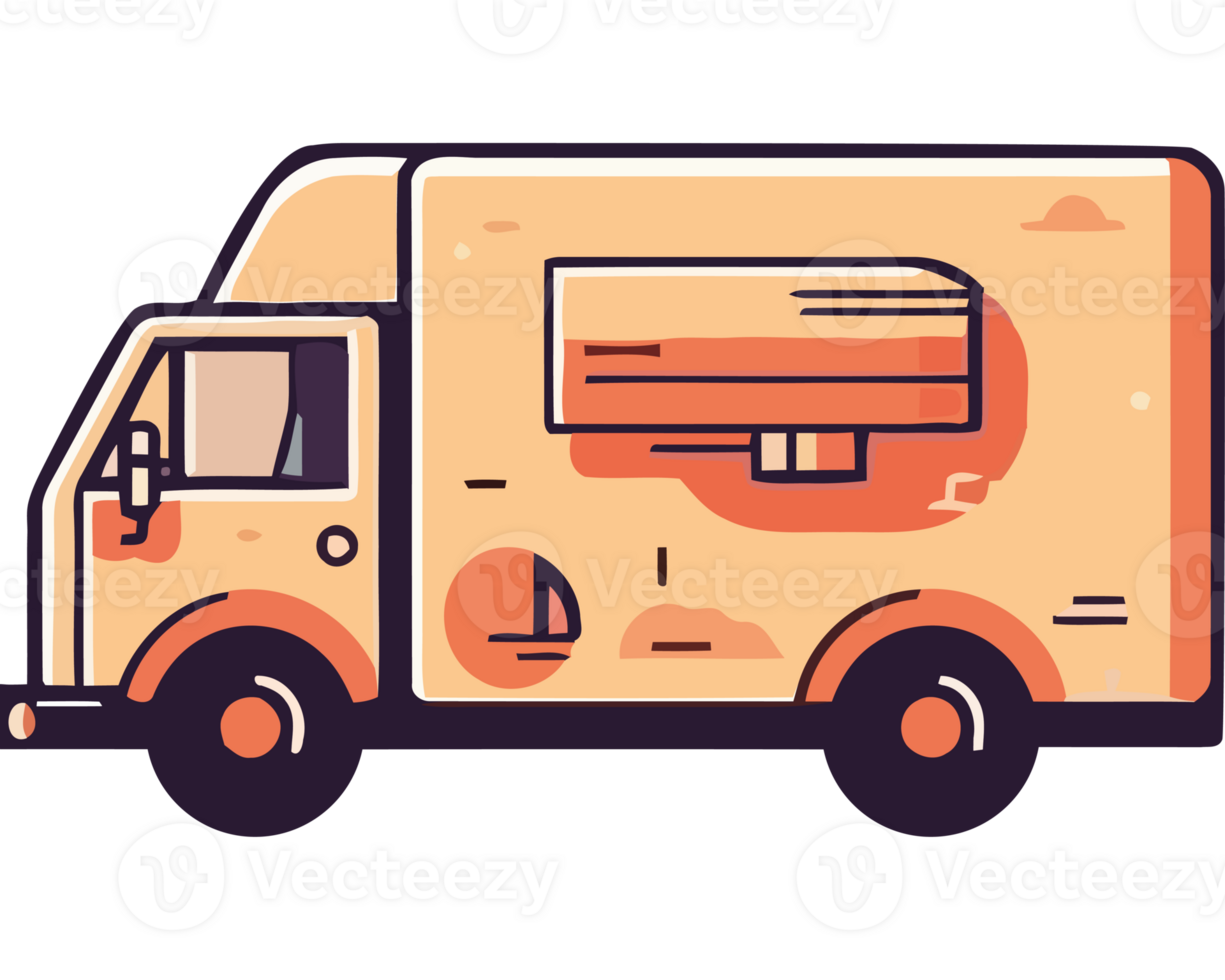 A delivery truck with a refrigerator on the back png