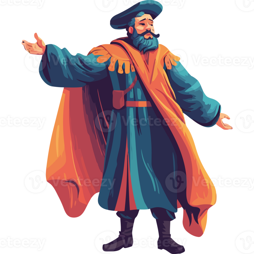 An illustration of a man in a blue and orange robe png