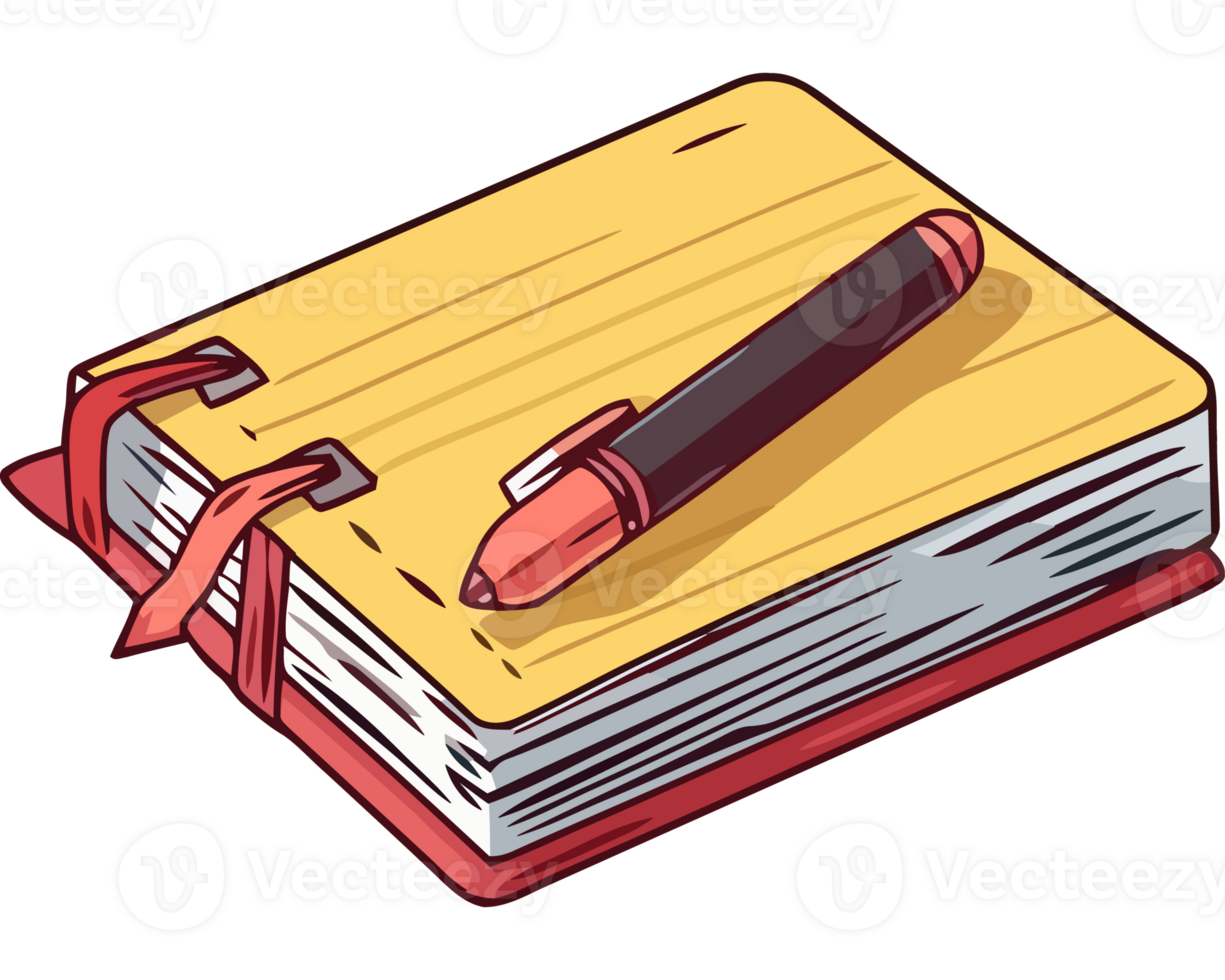 A notebook with a pen and a red ribbon png