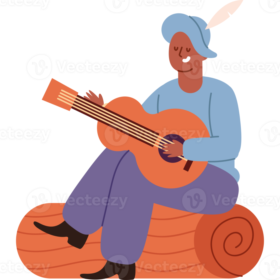 An illustration of a native american man playing guitar png