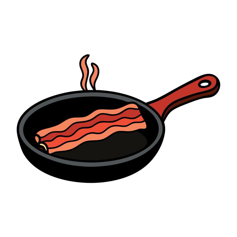 Crispy Bacon. Sizzling Pan in Stylish Black Aesthetics vector