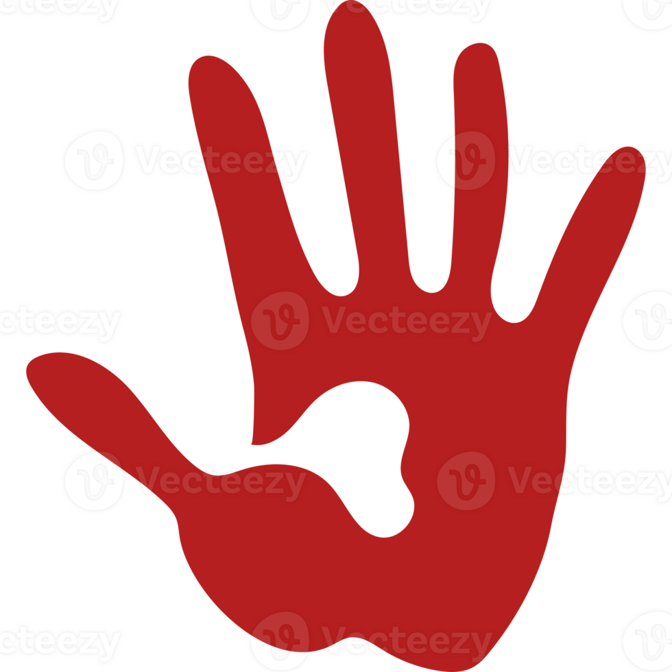 A red hand with a heart on it png