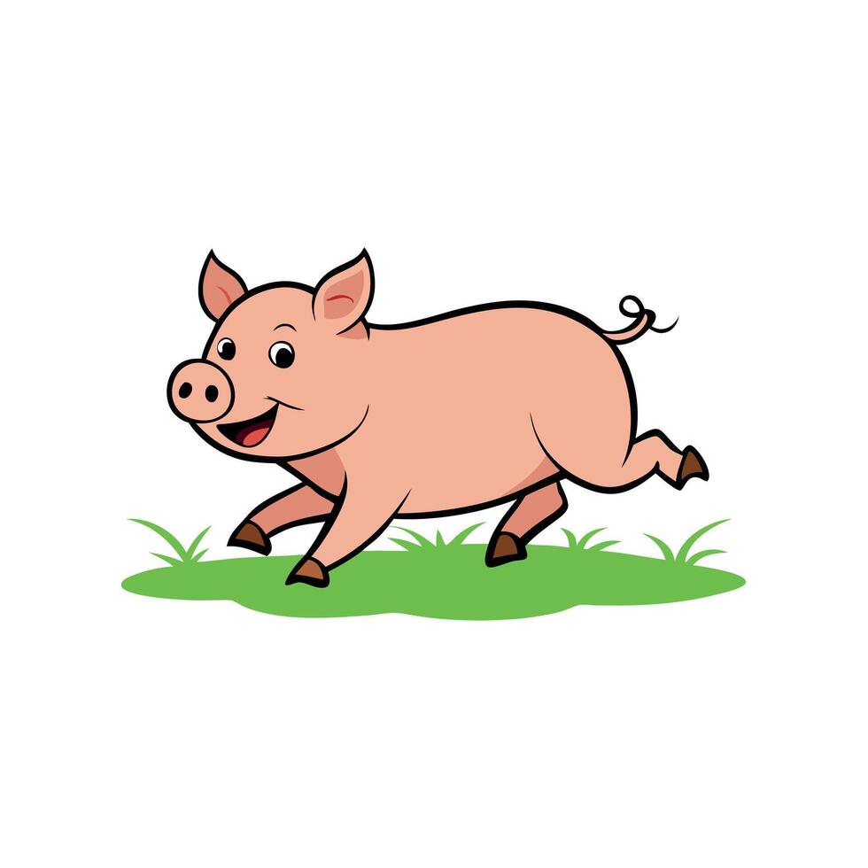 A pig running in the grass vector