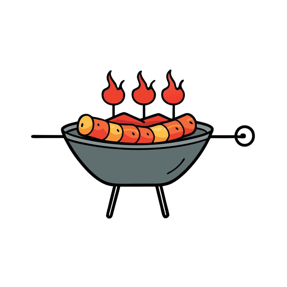 Grilling delicious shashlik on barbecue grill vector