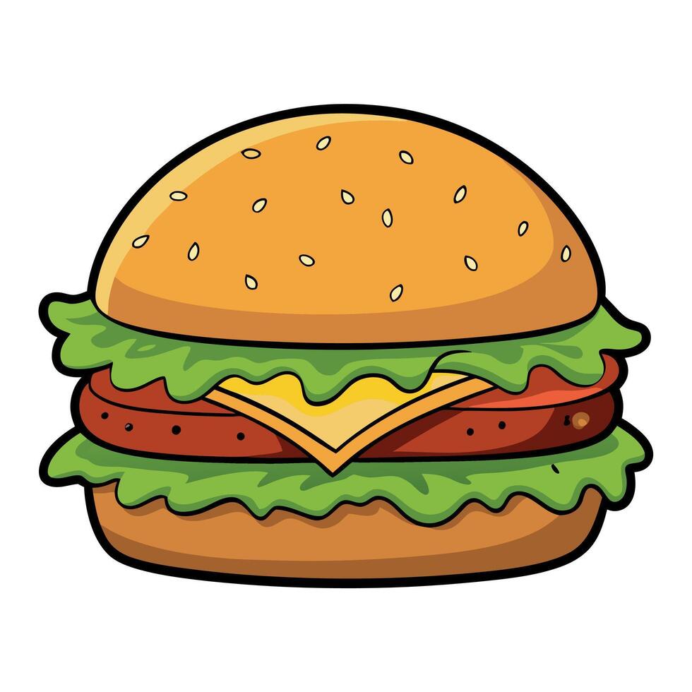 A close-up of a juicy bacon cheeseburger with fresh lettuce. tomato. and melted cheese. The burger b vector