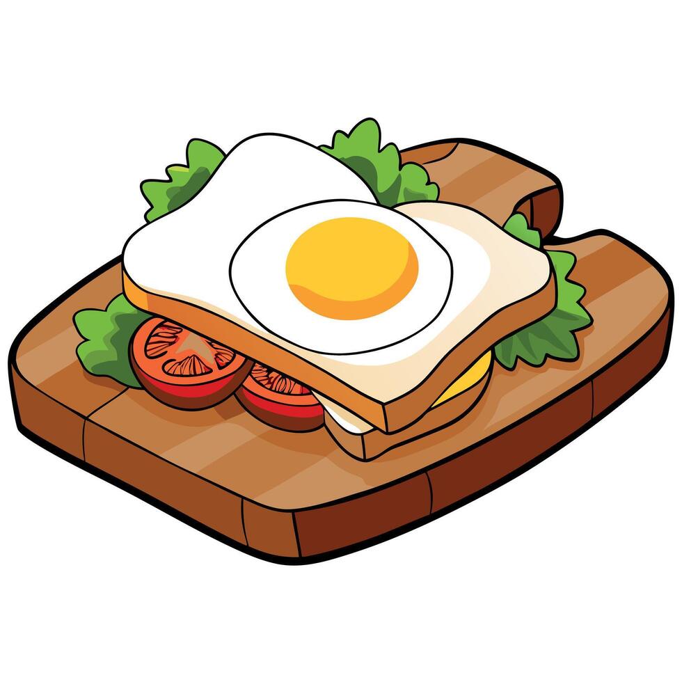 Close-up of a delicious breakfast with crispy bacon. sunny-side-up eggs. and fresh greens served on vector