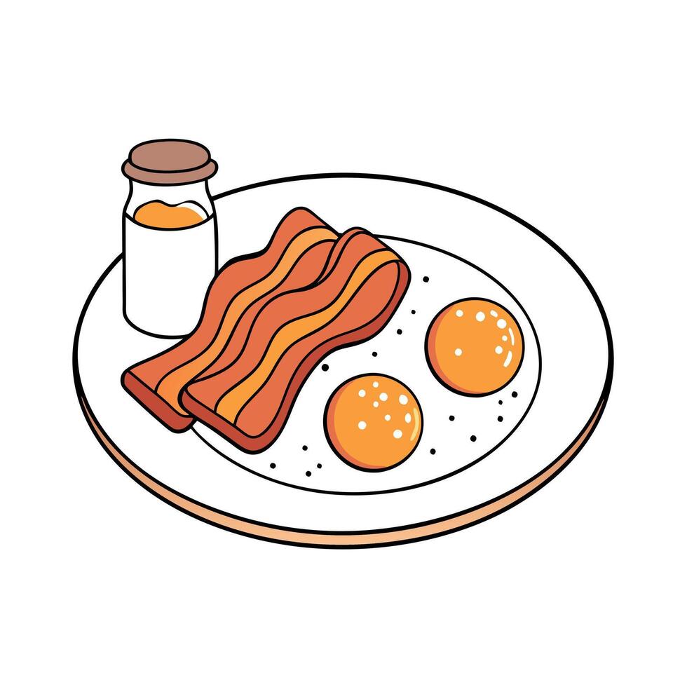 A plate of bacon and eggs with a sprinkle of pepper vector