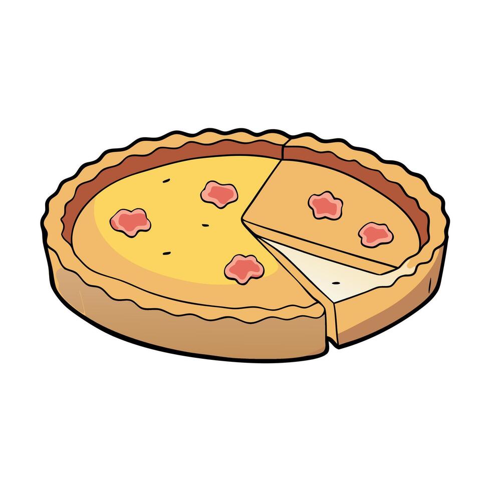 A traditional French quiche Lorraine. a savory tart with a filling of eggs. cream. bacon. and cheese vector