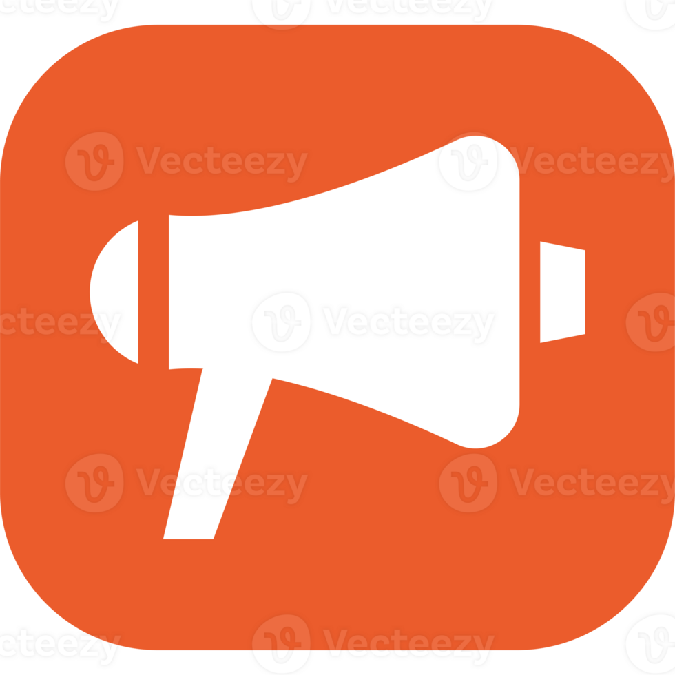A white megaphone icon on an orange background png