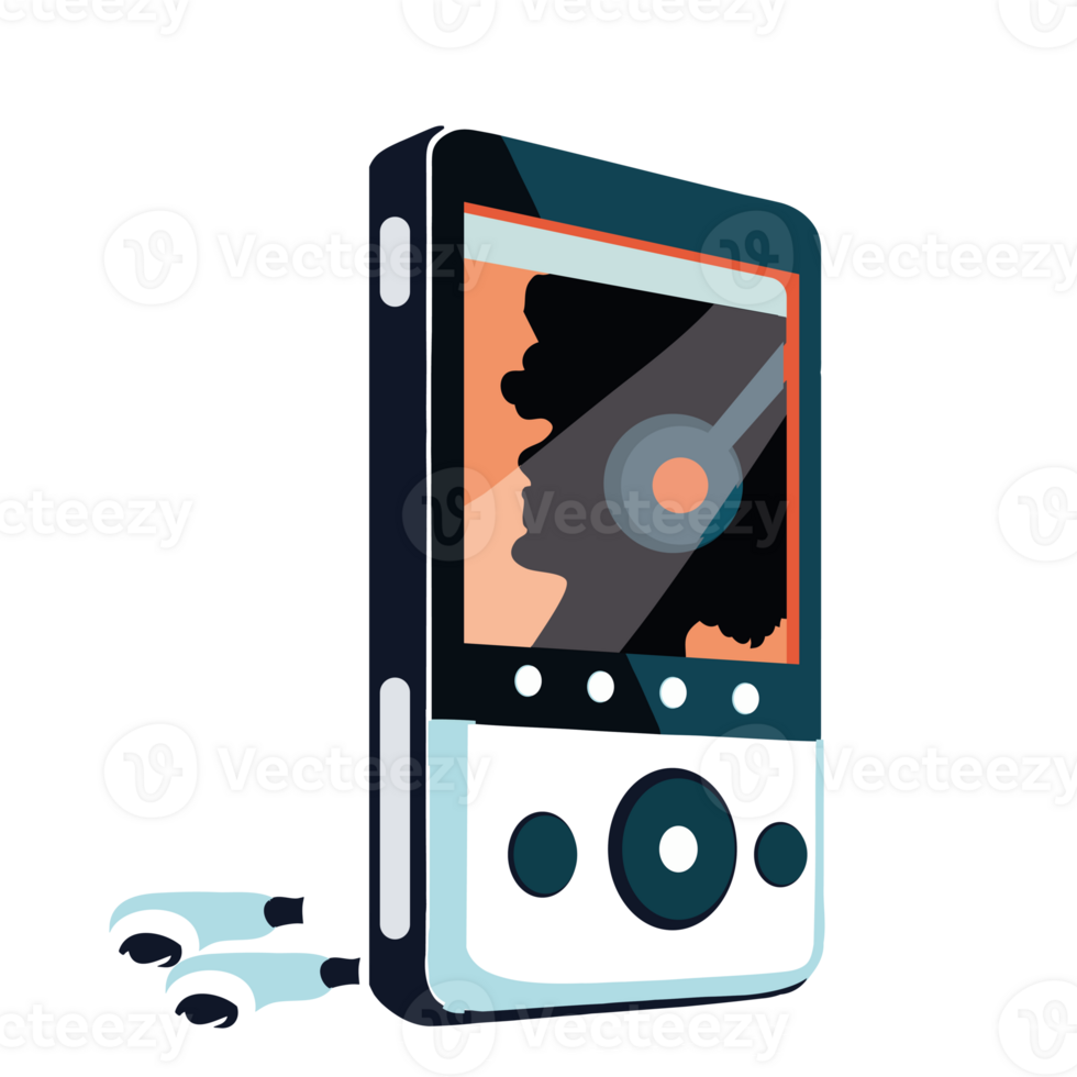 An mp3 player with headphones and a screen png